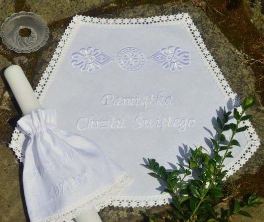 Komplet do Chrztu: szatka i świeca! Góralska! Monart