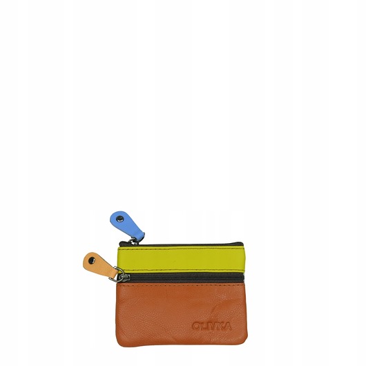 portfele damskie Saszetka skórzana skóra naturalna na klucze bilon poręczna OLIVKA
