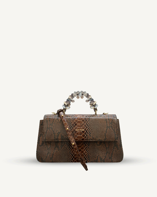 torby na ramię "Audrey" z perłami słodkowodnymi, skóra wzór węża. Dwa kolory