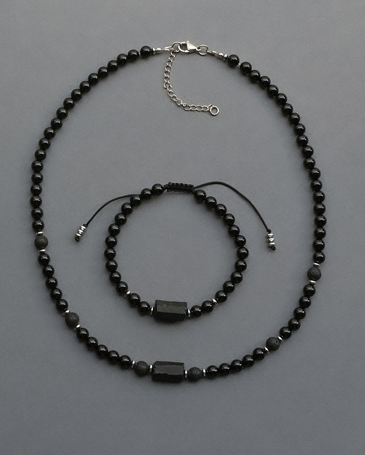 biżuteria męska Męski komplet ochronny onyks i turmalin