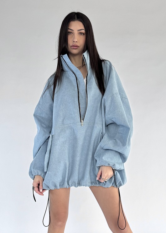 bluza bez kaptura damska Bluza jeansowa loosezip oversize denim light blue
