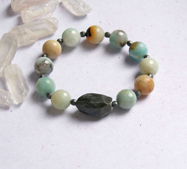 bransoletki z kamieni naturalnych UNIKAT - amazonit, labradoryt