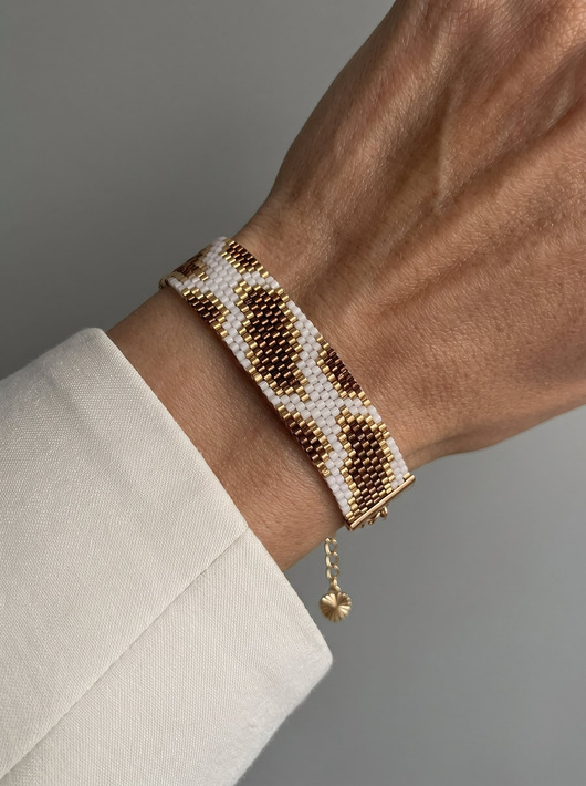bransoletki ze szkła Beżowo brązowa bransoletka z koralików Miyuki - snake pattern