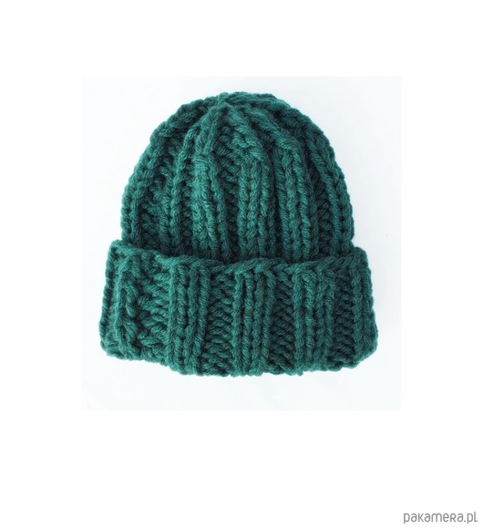 czapki damskie Czapka beanie  z wełną w kolorze szmaragdowym