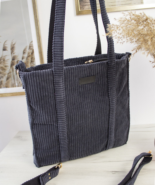 torby na ramię Sztruksowa torba shopper czarna