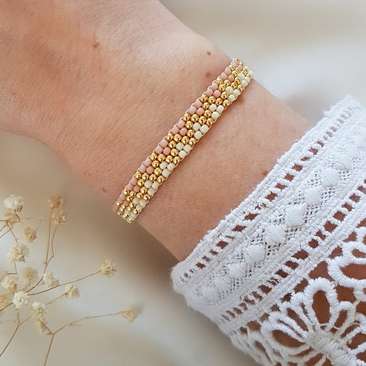 Bransoletka różowo-kremowa LEI handmade 