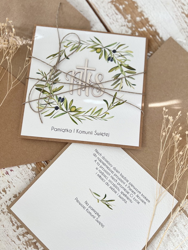 kartki na komunię Kartka na komunię - pamiątka komunii ręcznie robiona IHS