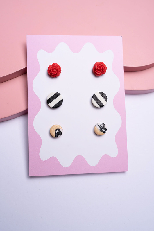 kolczyki z masy plastycznej Zestaw 3 par małych sztyftów