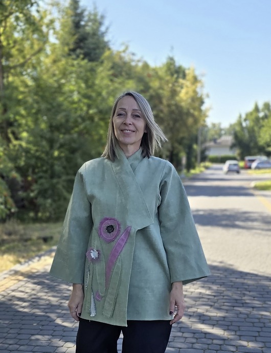 marynarki damskie Kimono 100% len patchworkowy kwietny wzór.