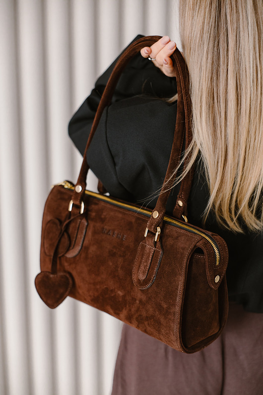 torby na ramię Perfect bag - skórzana torebka - zamszowa - brąz