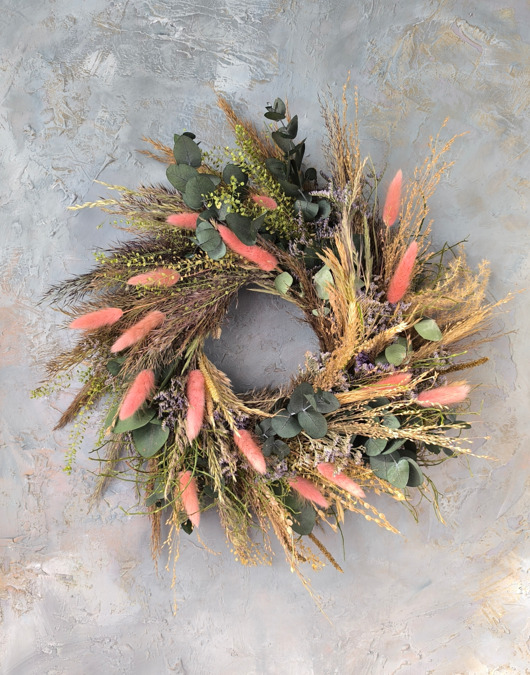 wianki Wianek dekoracyjny, wiosenny, z suszonych i stabilizowanych roślin