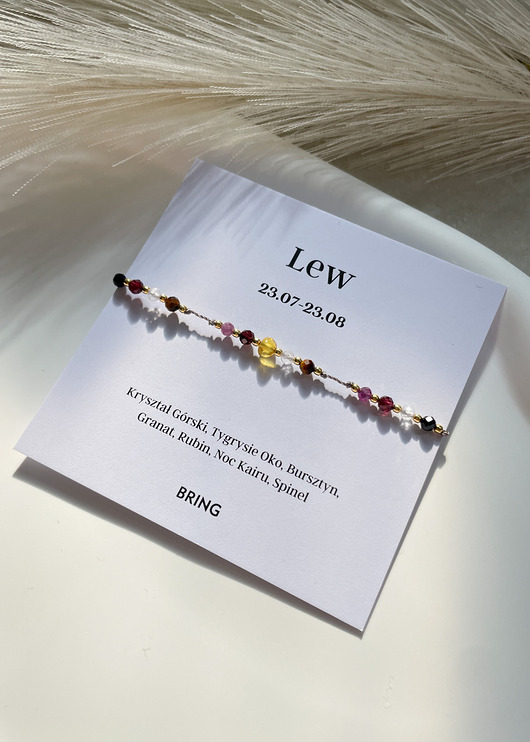 bransoletki z kamieni naturalnych Bransoletka znak zodiaku Lew pozłacane kulki