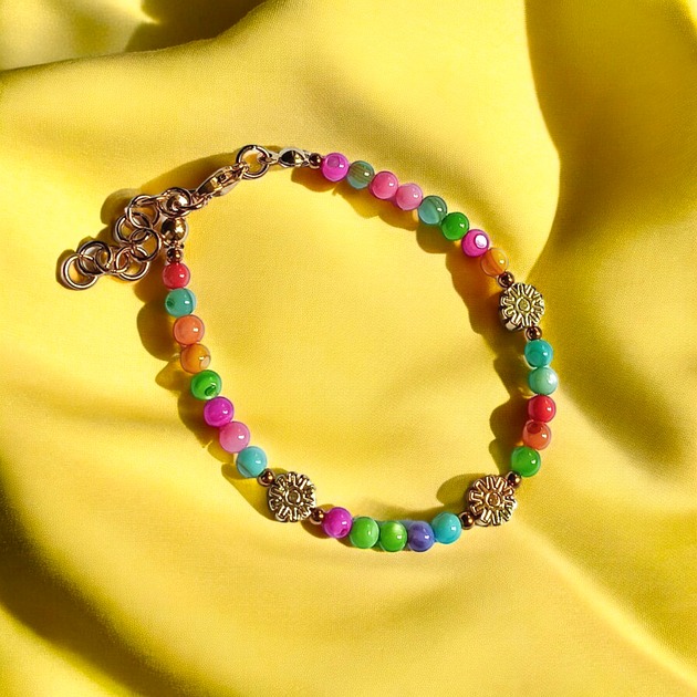 bransoletki z kamieni naturalnych Bransoletka : summer collection  : kolorowa muszla i kwiatuszki