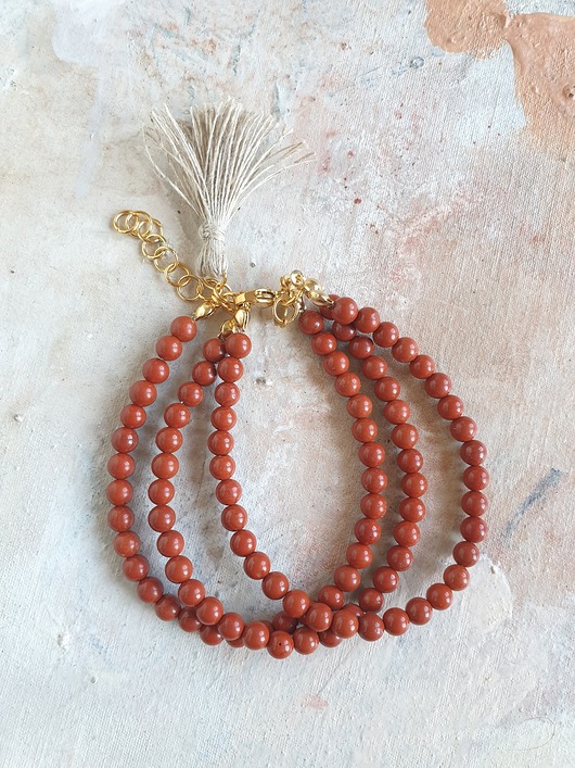 bransoletki z kamieni naturalnych Bransoletka TRIO jaspis czerwony, lniany chwost