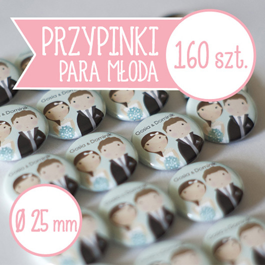 160 szt. przypinki ślubne Młoda Para 25 mm inkipinki