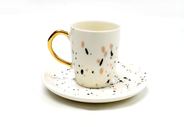 espresso pink - black classic gold + talerzyk  malikceramik