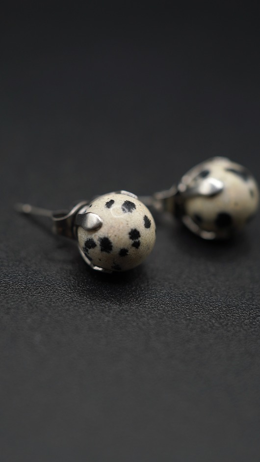 kolczyki z kamieniami Kolczyki Dalmatian Dot z jaspisem dalmatyńskim i stalą