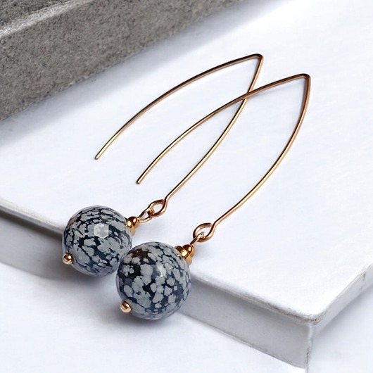 kolczyki z kamieniami Obsydian śnieżny : kolczyki bardzo długie