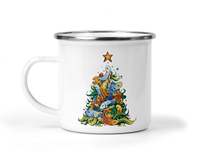 kubki Świąteczny kubek metalowy choinka ryby