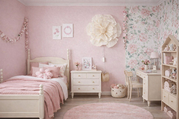 lampy do pokoju dziecka Lampka nocna na ścianę kremowy kwiat boho