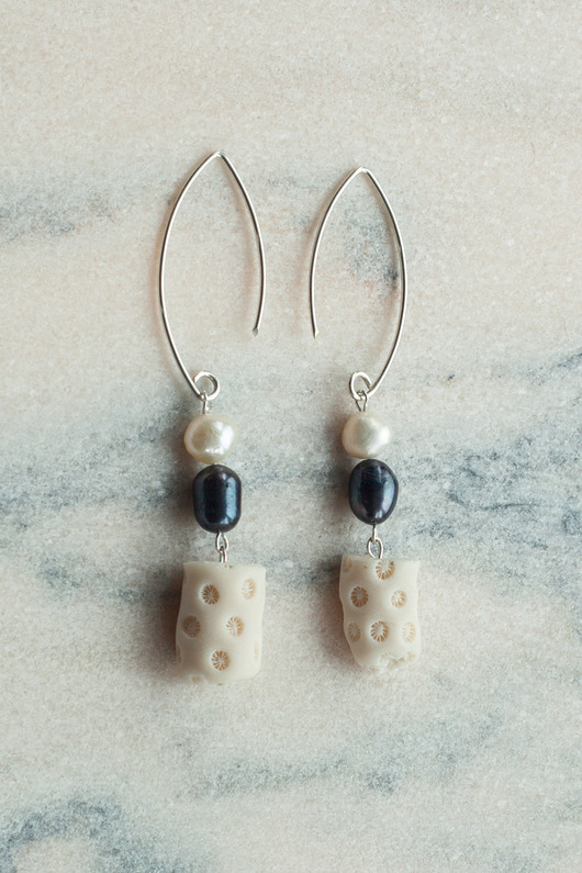 Kolczyki perły+koral 023 quallejewelry