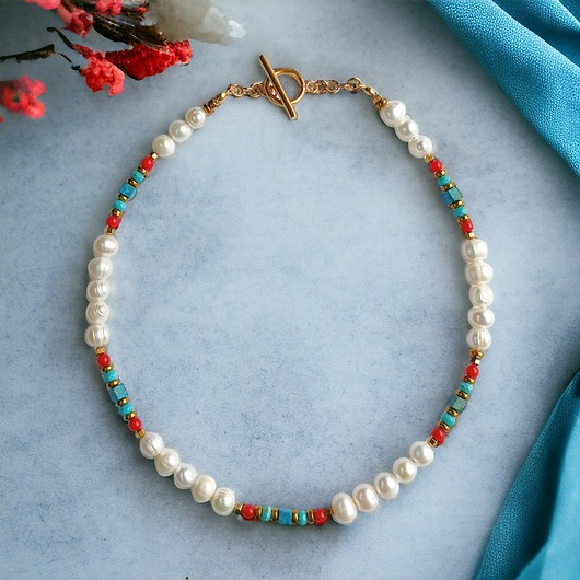 chokery UNIKAT : perły etno : choker : naszyjnik wakacyjny