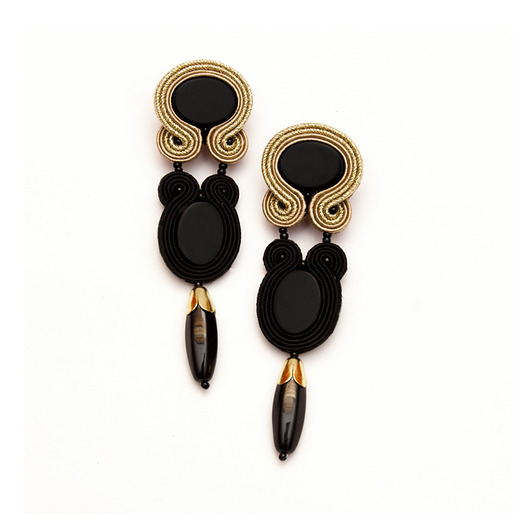 Kolczyki soutache - czarno, złote, beż maanuela