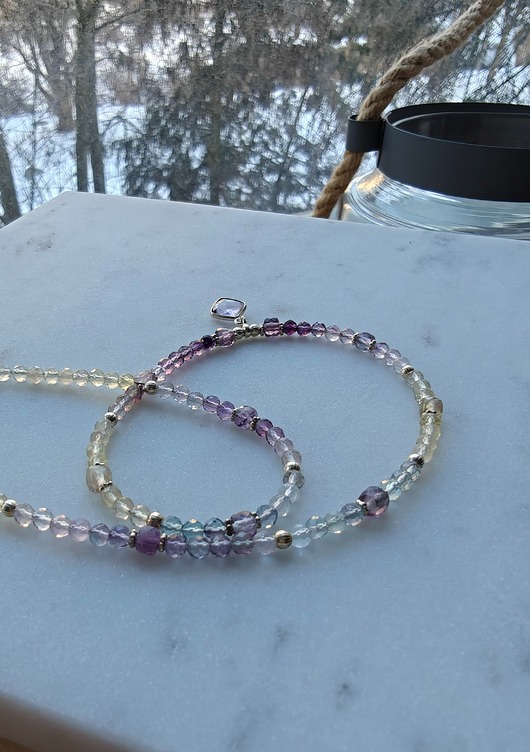 srebrne naszyjniki Naszyjnik z fluorytami i ametystem