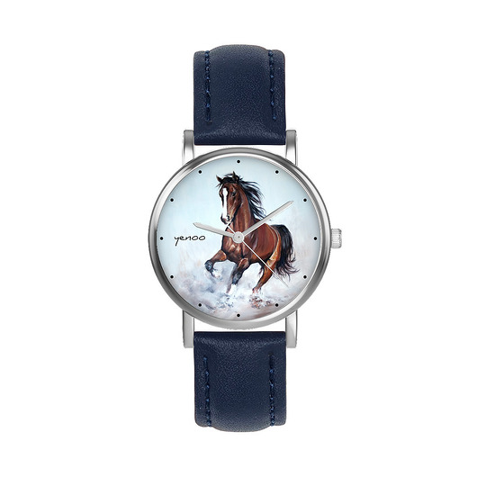 zegarki unisex Zegarek mały - Koń brązowy - skórzany, granatowy