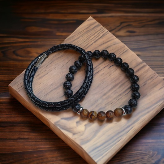 biżuteria męska KOMPLET męskich bransoletek :: tygrysie oko