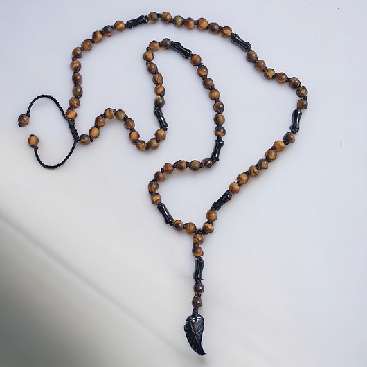 biżuteria męska WING : tygrysie oko, onyks : naszyjnik MĘSKI supełkowany : skrzydło anioła