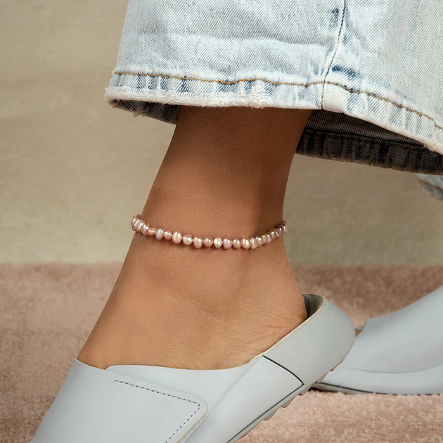 bransoletki - inne Bransoletka na nogę z naturalnych pereł - srebro 925 pozłacane