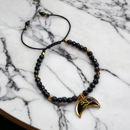 bransoletki z kamieni naturalnych Bransoletka : lunula ze złotymi roślinkami : onyks : GOLDEN FLORA