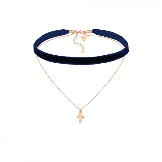 Granatowy aksamitny choker z łańcuszkiem SOTHO