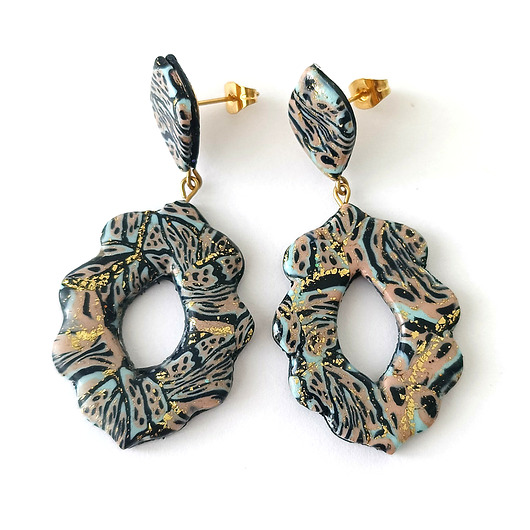 kolczyki z masy plastycznej Eleganckie Wiszące Kolczyki ze Złotym Akcentem