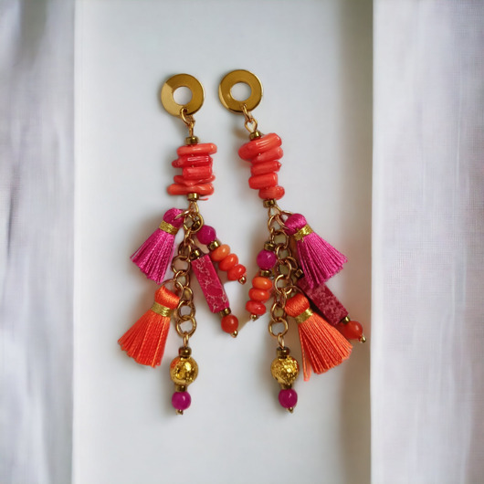 kolczyki z kamieniami Energetyczne kolczyki Boho : długie i fikuśne