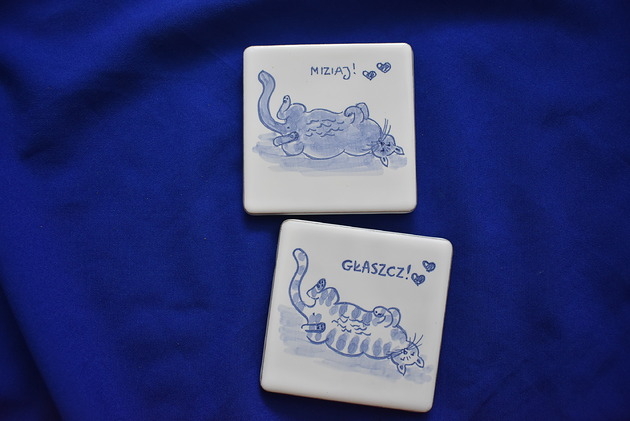 podkładki do kuchni Kafle ręcznie malowane- podkładki ceramiczne koty
