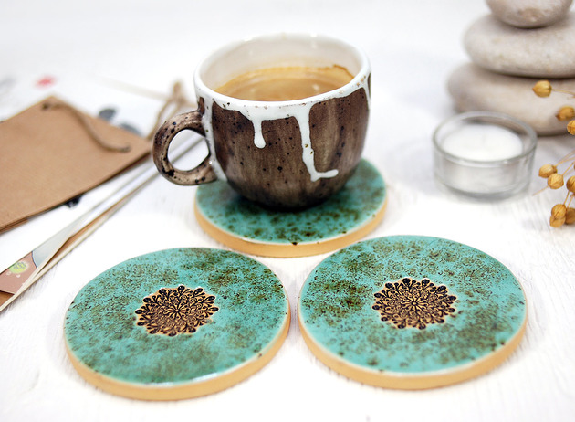 podkładki do kuchni Komplet ceramicznych podkładek pod kubek, filiżankę - hygge
