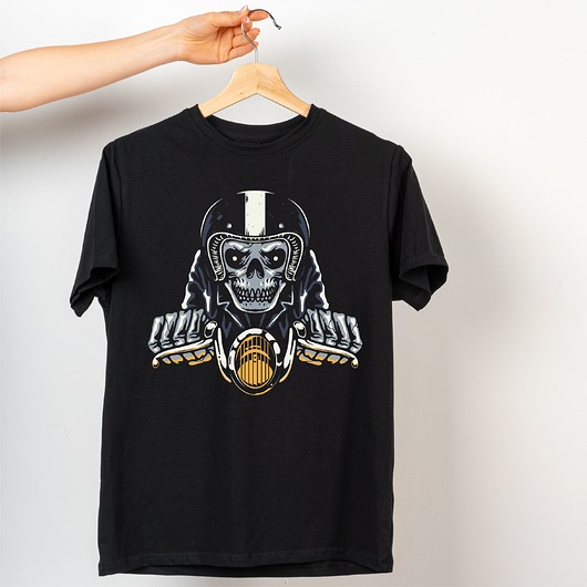 Koszulka czarna męska Skull motor rider ART ORGANIC