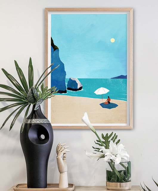 plakaty Dzika plaża - plakat 50x70 cm - dziewczyna pod parasolem