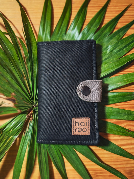 portfele damskie Portfel FUKU z bawełny canvas i bawełny drelich czarny