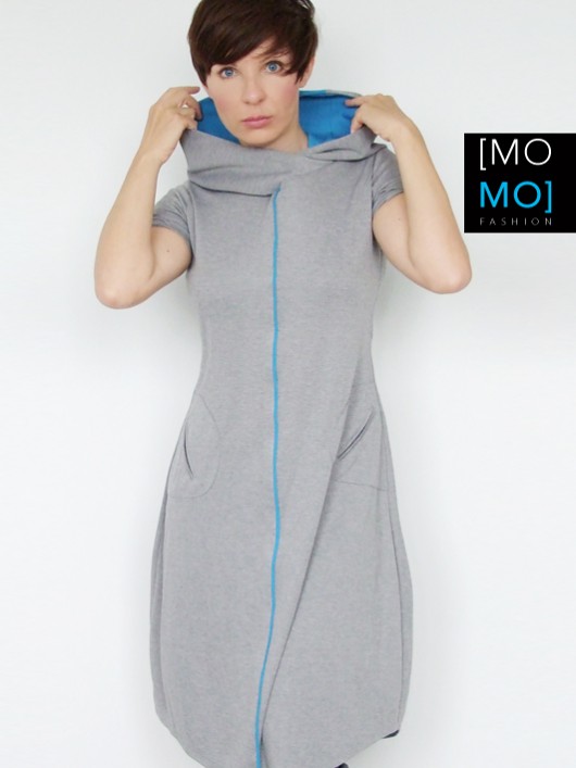 Sukienka z Kapturem szara by momo momo fashion