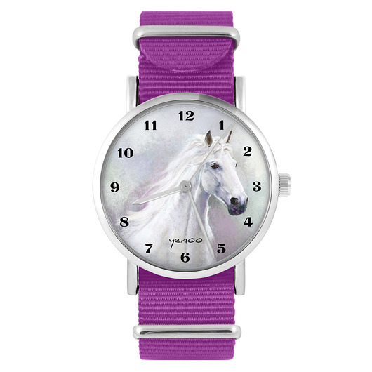 zegarki damskie Zegarek - Biały koń cyfry - amarant, nylonowy