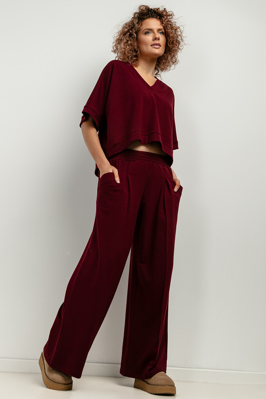 bluzki kimonowe damskie Bluza kimono z dekoltem V, T416, bordo