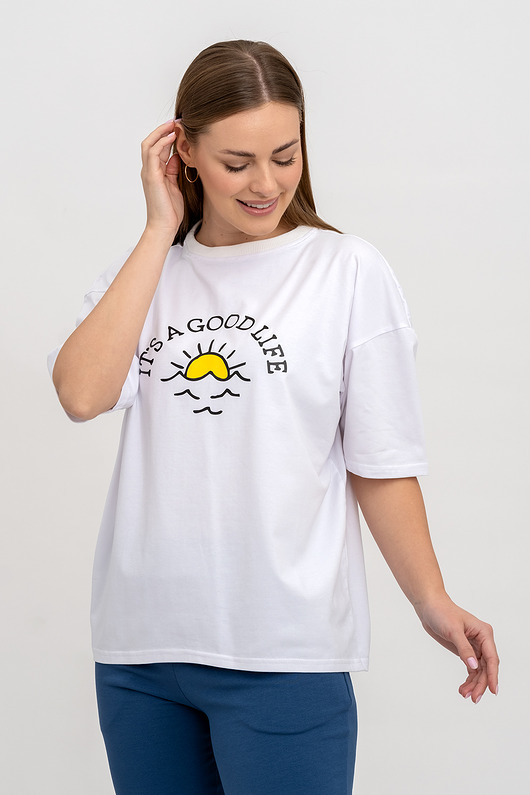 t-shirt damskie T-SHIRT DAMSKI   z nadrukiem ,, ITS A GOOD LIFE"  biała