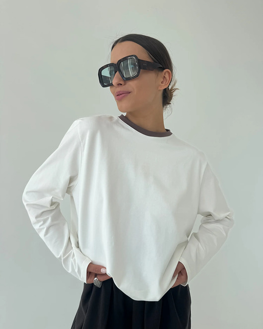 bluzki z długim rękawem damskie Longsleeve Art ecru cacao pliska