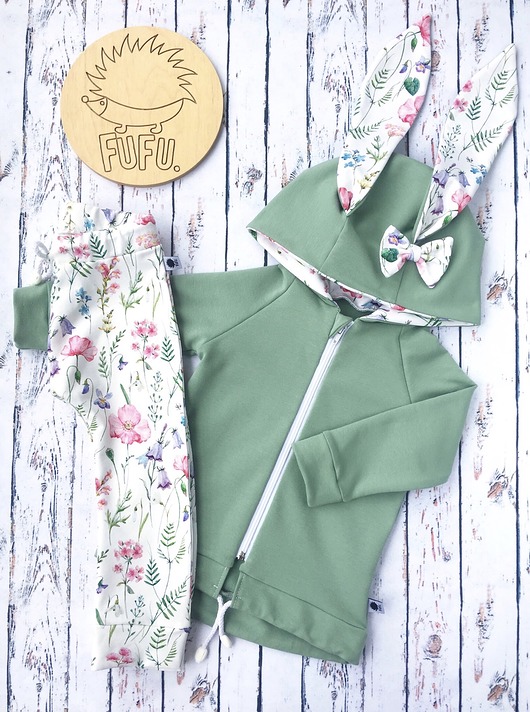 KOMPLET "Królik"- brudna mięta FuFu Handmade