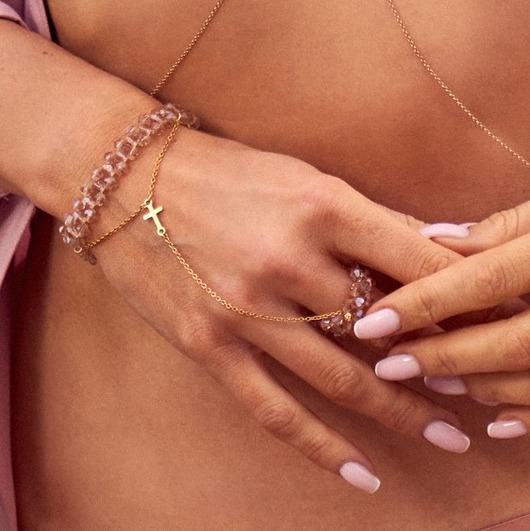 bransoletki ze szkła Bransoletka z pierścionkiem potrójna Shining Beige