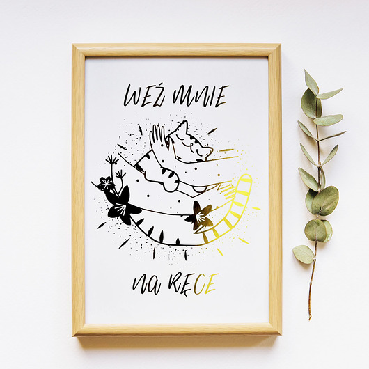 Plakat złocony kot - weź mnie na ręce PADE SPACE