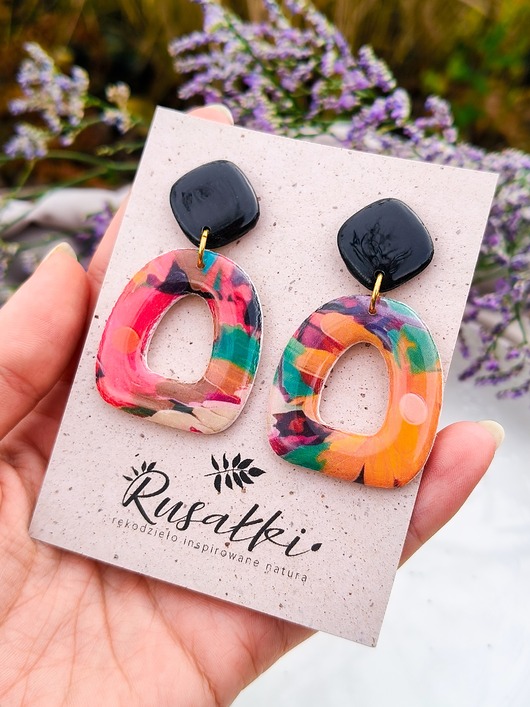 kolczyki z masy plastycznej Kolczyki artystyczne, duże lekkie kolczyki z gliny polimerowej, akcesoria boho
